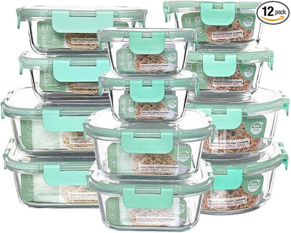 12 Pack Glass Storage Containers Transparent, Stackable Design Meal Prep Containers for Food Storage, Home, Kitchen & Pantry Organization, Microwave/Freezer/Dishwasher Safe
