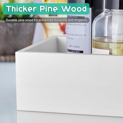 ALELION White Bathroom Basket - Wooden Toilet Tank Paper Basket with Handle for Organizing - Back of Toilet Storage Organizer for Bathroom Tank Topper Counter - White Bathroom Decor Box