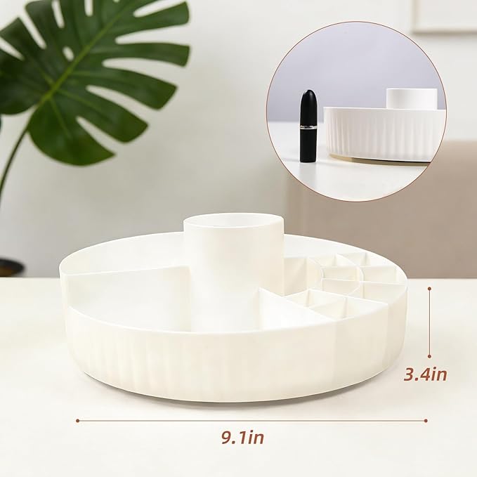 360° Rotating Makeup Perfume Organizer Cosmetic Storage for Skincare,Perfume,Lipstick & Makeup Brushes, Countertop Vanity Organizer (White)