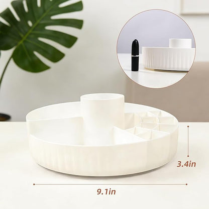 360° Rotating Makeup Perfume Organizer Cosmetic Storage for Skincare,Perfume,Lipstick & Makeup Brushes, Countertop Vanity Organizer (White)