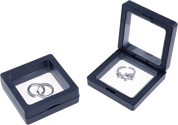 Coshar 20PCS 3D Floating Frame Coin Display Case, Clear PE Jewelry Storage Box, 3D Floating Storage Frame Holder for Jewelry Rings Challenge Coins Medallions Collectibles, Black, 2.5" x 2.5" x 0.8"