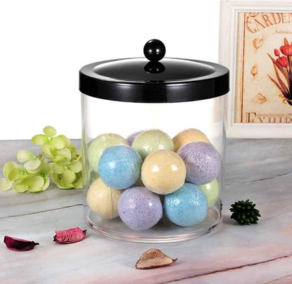 SheeChung 50oz Large Plastic Apothecary Jar with Black Stainless Steel Lid - Shatterproof Laundry Pods Container - Modern Industrial Bathroom & Kitchen Storage Organizer for Scent Beads, Bath Bombs