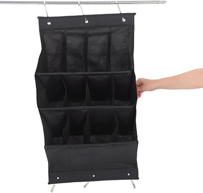 FOMIYES The Door Shoe Organizer with 12 Large Pockets, Wall Mounted Hanging Shoe Rack, Foldable Black Storage Bag for Closet Doors and Narrow Hallways