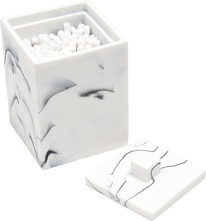 Qtip Holder with Lid, Bathroom Resin qtip holder dispenser , Cotton Swab Container jars, Cotton Ball Organizer for Floss Jewelry Necklace Ring Earring Storage jar Gift Case, Ink White