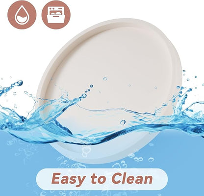 NiHome Thickened Silicone Vanity Organizer Tray for Bathroom Accessories, Kitchen Countertop, Living Room Decor, Multipurpose Shatter-Resistant Round Tray Decor for Candle Perfume Soap Plant (Cream)