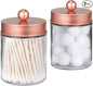 Amolliar Apothecary Jars Bathroom Storage Organizer -Countertop Storage Organizer Canister - Attractive Qtip Dispenser Holder Glass with Lid- for Cotton Swabs,Bath Salts,Hair Band / 2-Pack(Rose Gold)