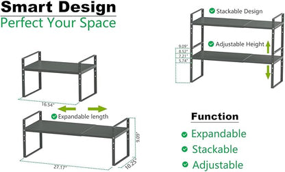 Jojocross Expandable Stackable Spice Rack Cabinet Shelf Organizer in Cabinets Shelves Kitchen Cupboard Organization Stack up Racks Pantry Countertop Storage (Gun-Gray, Large 3 Packs G)