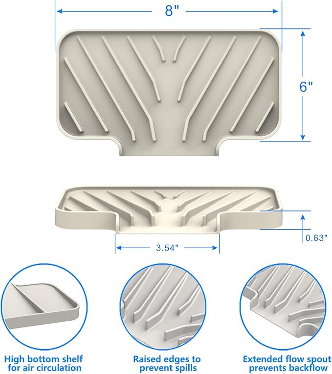 Sponge Holder for Kitchen Sink, Dish Sponge Holder & Soap Tray with Drain, Bathroom Sink Sponge Drying Rack & Perfect Organizer for Dispenser,Bottle,Cup on Sinks or Counter(8"x 4"Cream)