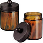 Amolliar Amber Glass Qtip Holder, Apothecary Jars with Bronze Metal Lid & Stickers-Bathroom Qtip Dispenser Storage Organizer Set,Vanity Counter Canister for Cotton Swabs,Round Floss(2 Pack)