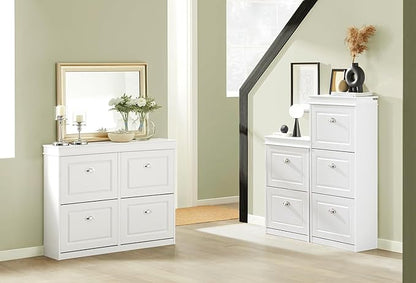 SoBuy White Shoe Cabinet with 3 Flip Drawers, Narrow Freestanding Shoe Rack Entryway, Hidden Slim Shoe Rack with Drawer FSR94-W (9.45" D x 20.87" W x 46" H)