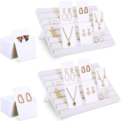 Marsui 62 Pcs Wood Earring Display Stand Earring Card Display 2 Sets of Holder with Cards Jewelry Stands for Selling
