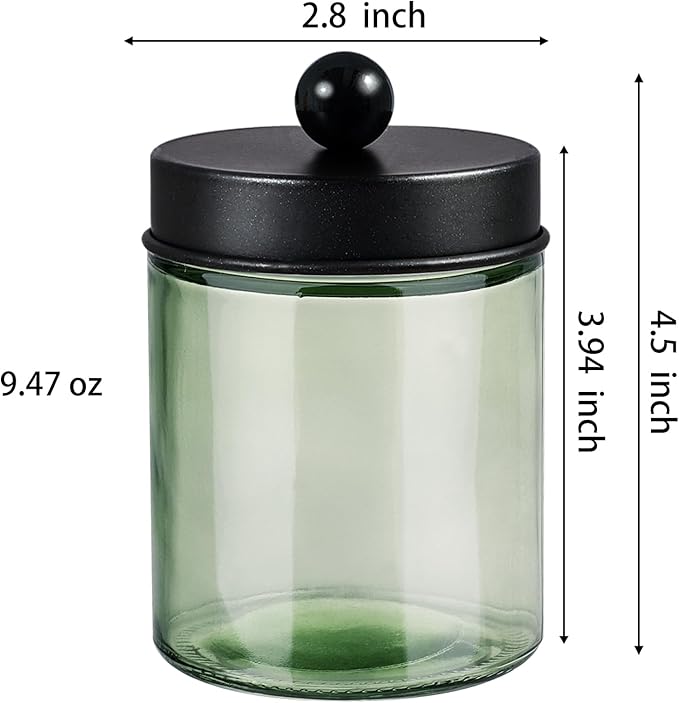 3 Pack Apothecary Jar Canisters Bathroom Vanity Organizer - Qtip Holder Storage Organizer Set Countertop Canister with Stainless Steel Lids &Cute Stickers for Qtips,Cotton Swabs,Makeup Sponges,Floss