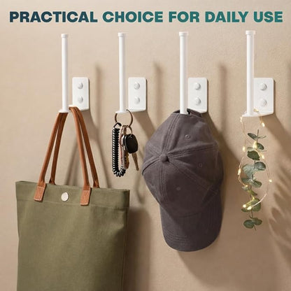 2 Pack Stainless Steel hat rack for wall and hat storage for Baseball Caps, Wall-Mounted Hat Holder with Strong Adhesive or Screw, Durable Space-Saving Hat Organizer for Closet, Bedroom, Door (White)