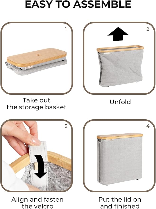 StorageWorks Large Toilet Paper Storage with Bamboo Lid, Toilet Paper Holder Basket for Up to 12 Mega or 16 Regular Size Rolls, Paper Storage Baskets for Bathroom, Grey, 1 Pack