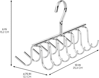 iDesign Axis Metal Hanger, Hanging Closet Organization Storage Holder, Men's Ties, Women's Shawls, Pashminas, Scarves, Clothing, Accessories, 14 Hooks, Tie and Belt Rack