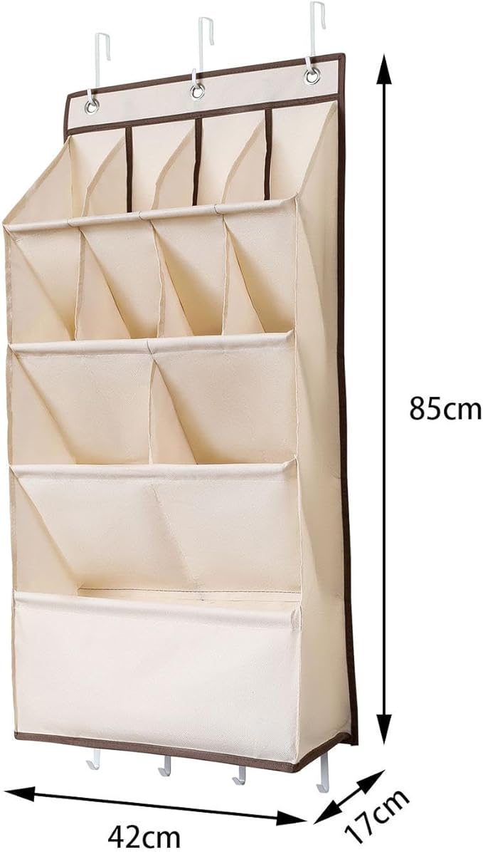 Dorm Hanging Shoe Holder Hanging Shoe Organizer for Door Multipurpose Hanging Storage Bag for Closet Door Hanger Door Shoe Rack for Clothing, Beige 11 grids