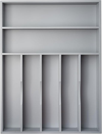 Besilord Silverware Organizer 13 Inch Gray Bamboo Kitchen Drawer Organizer 7 Slots Utensil Organizer Silverware Holder Cutlery Organizer Flatware Tray (Large)