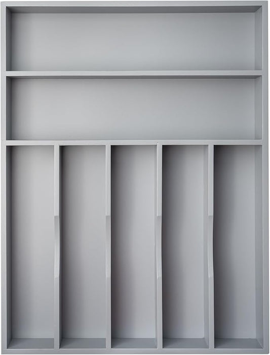 Besilord Silverware Organizer 13 Inch Gray Bamboo Kitchen Drawer Organizer 7 Slots Utensil Organizer Silverware Holder Cutlery Organizer Flatware Tray (Large)