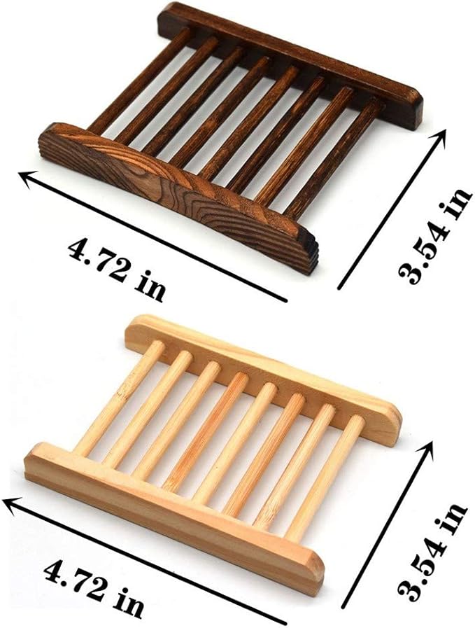Ru S 10 Piece Home Bamboo Wood Soap Holder, Bathroom Wooden Soap Case, Hand Craft Bathtub Shower Dish Accessories (Charcoal and Wooden)