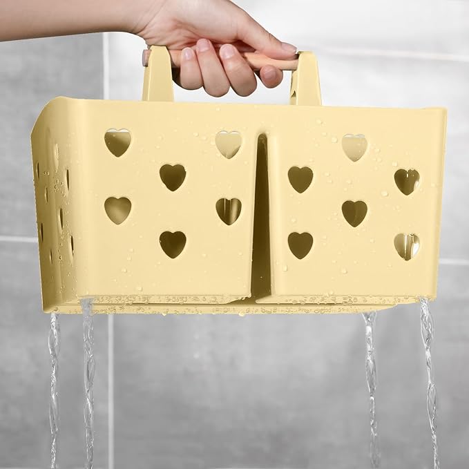 Anyoifax Portable Shower Caddy Plastic Shower Basket Organizer Divided Bathroom Caddy Storage Cleanning Caddy Tote with Handle for College, Dorm Room, Kitchen, Yellow