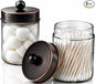 Amolliar Apothecary Jars Bathroom Storage Organizer - Cute Qtip Dispenser Vanity Canister Glass with Lid for Cotton Swabs,Rounds,Bath Salts,Makeup Sponges,Hair Accessories/Oil Rubbed Bronze（2 Pack）