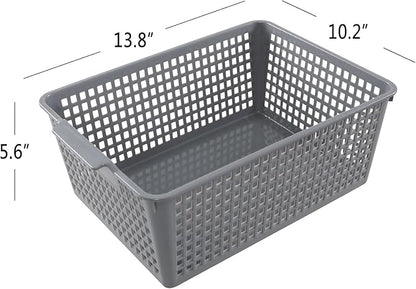 3 Packs Large Organizer Baskets Bins, Plastic Storage Basket (Grey)
