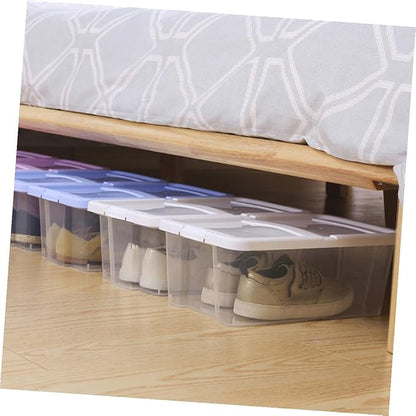 2pcs Stackable Plastic Shoes Storage Boxes with Lids, Shoe Organizer Cases for Household Closet and Kitchen Storage
