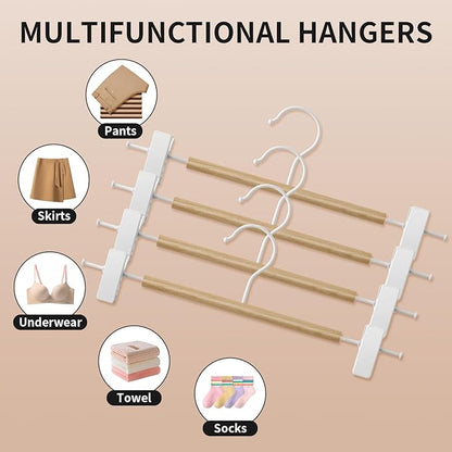 Wooden Pants Hangers with Clips 20 Pack Adjustable Wood Skirt Hangers for Women&Men Space Saving Closet Non Slip Clothes Hanger for Jeans,Trousers,Short,12Inch Natural