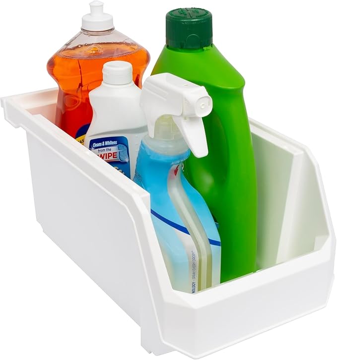 ReadySpace Large Plastic Containers for Organizing and Storage Bins for Closet, Kitchen, Office, or Pantry Organization, 14.75" x 8" x 7", 6-Pack, White, Large