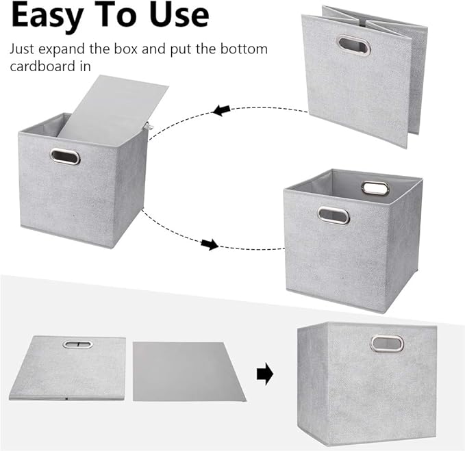 13 inch Storage Cubes Bins Grey White Fabic Storage Cubes Inserts Foldable Cloth Storage Boxes Collapsible Storage Baskets Drawer for Cube Organizer ,QY-SC07-6