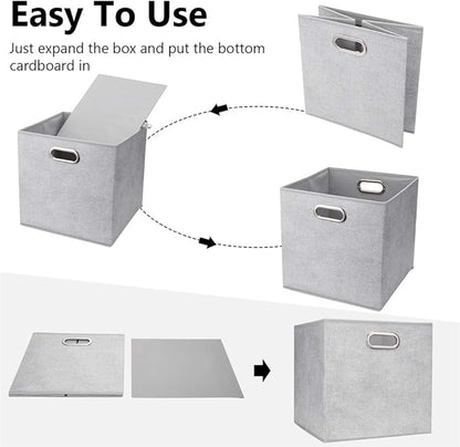 13 inch Storage Cubes Bins Grey White Fabic Storage Cubes Inserts Foldable Cloth Storage Boxes Collapsible Storage Baskets Drawer for Cube Organizer ,QY-SC07-6