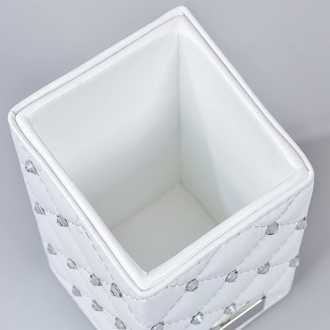 LORYP Makeup Brush Holder Crystal Brushes Cup White PU Make up Brush Case Bag Storage for Women (White)