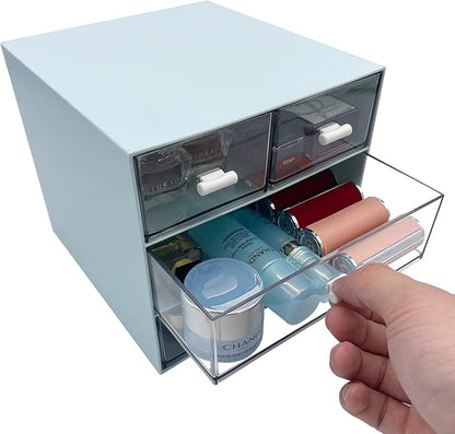 Marknor Makeup Organizer, Desk Organizer with 4 Drawers, Sundries Storage，Vanity Cosmetic Storage Box, Bathroom Counter or Dresser, Blue (QBH-4CT-2)