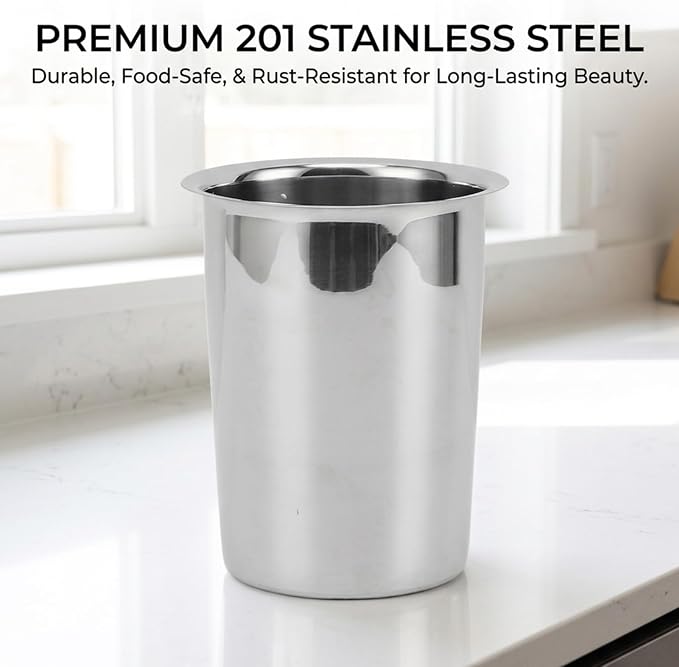 Yosoo Health Gear Kitchen Utensil Holder Spoon Fork Holder Storage Bucket, Multipurpose Large Capacity Utensil Crock for Countertop, Stainless Steel Utensil Holder 4.5*4.5*5.4in (Without Holes)