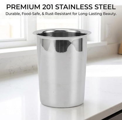 Yosoo Health Gear Kitchen Utensil Holder Spoon Fork Holder Storage Bucket, Multipurpose Large Capacity Utensil Crock for Countertop, Stainless Steel Utensil Holder 4.5*4.5*5.4in (Without Holes)