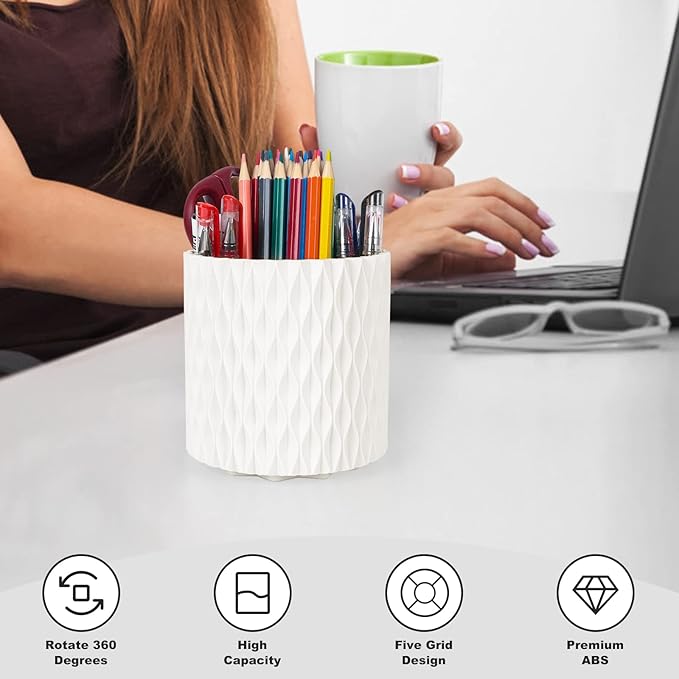 Makeup Brush Holder Organizer - 360° Rotating, 5-Slot Brush Cup for Cosmetics, Lipsticks, Pens | Vanity & Desk Organizer (White)
