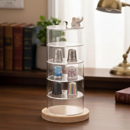 ZENFUN 5 Layers Acrylic Belt Organizer, Stackable Belt Storage Box Clear Display Case Vanity Organizer for Watch, Hair Accessories, Jewelry, Closet and Drawer, 2.6" H x 5.5" Dia
