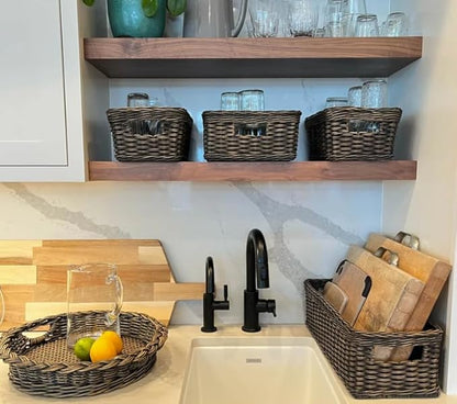 The Basket Lady Narrow Rectangular Wicker Storage Basket, Small, 16 in L x 6 in W x 5 in H, Antique Walnut Brown
