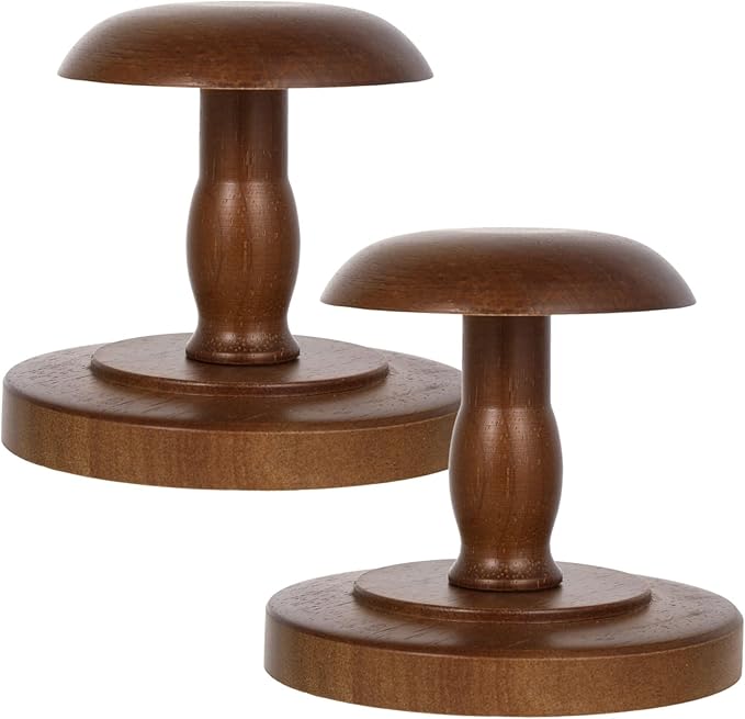 2PCS Vintage Wooden Hat Rack Stand, Rustic Hat Rack Display Stand, Brown Tabletop Cap Hats Rack Organizer with Wig Holder Display for Closet, Home Decor Display for Closet Dresser Home Decor Man Cave