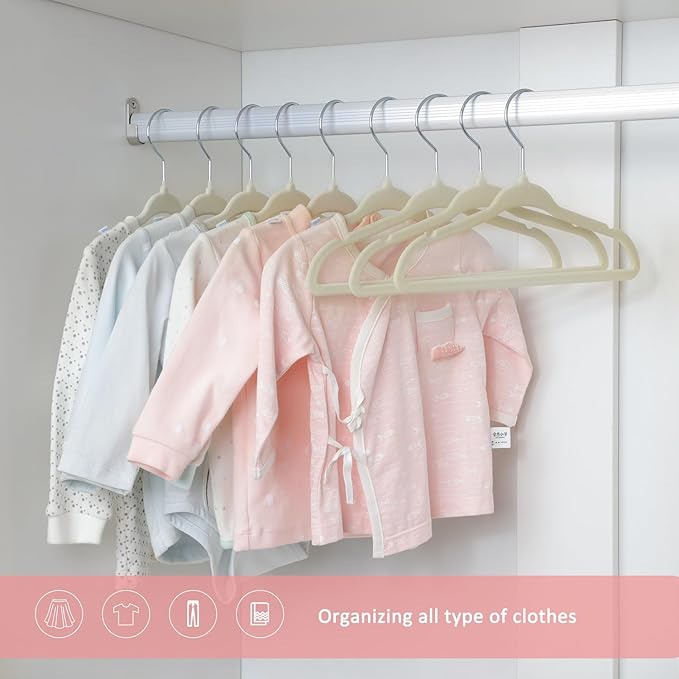 ManGotree Baby Velvet Clothes Hangers, Kids Toddler Children's Hangers for Clothes Space Saving Non-Slip (30 Pack, Beige)