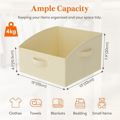 Lifewit Trapezoid Closet Storage Bins for Shelf, 6 Packs Non-woven Closet Organizer Baskets with Handles, Foldable Clothes Containers Boxes for Clothing, Book, Purse, 16L, Medium, Beige