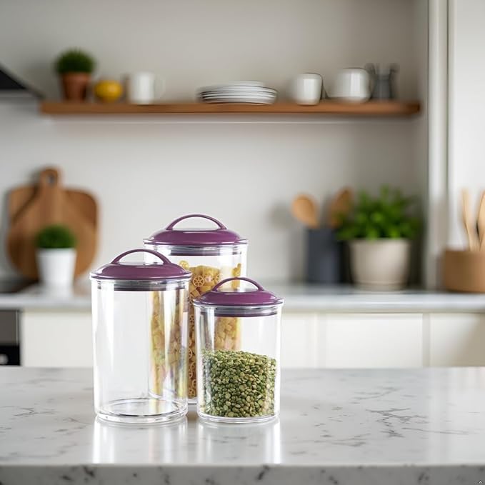 Reston Lloyd Food Storage Containers, BPA Free Airtight Canisters for Cereal, Pasta, Sugar, Coffee, Flour, Cookies, Loose Tea, for Kitchen Organization, Set of 3, Plum