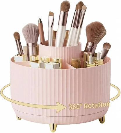 360 Degree Rotating Desktop Organizer,Makeup Brushes,Pencils,Desktop Stationery Storage Rotating Rack,Premium Plastic Organizer For Office,School And Home (Pink)