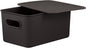 Decorative Plastic Basket Lidded Home Storage Bins Organizer Baskets, Medium Brown (1 Pack - 5 Liter) Stackable Container Box, for Organizing Closet Storage Bins for Shelves - Ribbed Collection