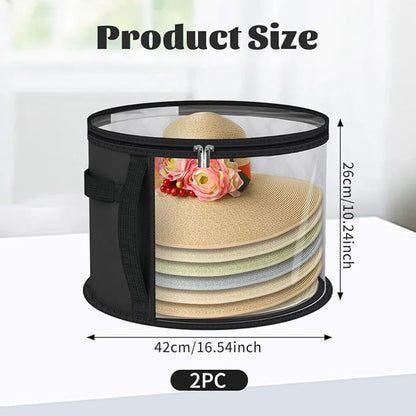 2Pcs Oversized Clear Hat Organizer Hat Storage Boxes for Women, Closet Organizer Storage for Baseball Caps Collapsible Cowboy Box,Wide Brims Hat Case with Carrying Handles