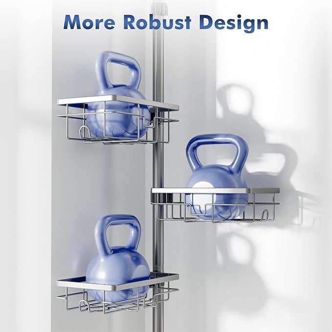 Vatex Corner Shower Caddy Tension Pole,30-120 Inch Adjustable Shower Organizer, 6-Tier Shower Shelves with Towel Rack/Toothbrush Holder/Soap Dish, Bathroom Corner Storage Rust-Resistant