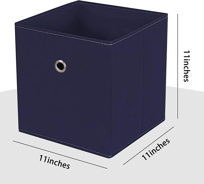Foldable Storage Cubes Bins ,11 Inch Cloth Storage Cube Fabric Storage Box Cubes Organizer Baskets with Handles for Home Organizer Set of 6 (Navy Blue)