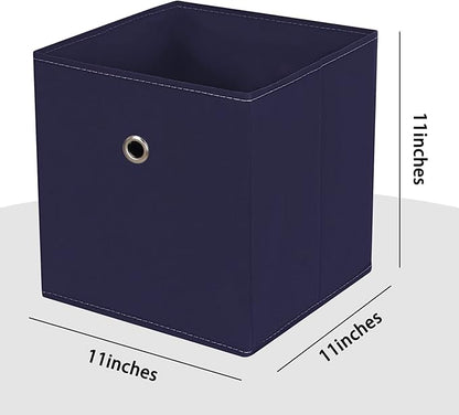Foldable Storage Cubes Bins ,11 Inch Cloth Storage Cube Fabric Storage Box Cubes Organizer Baskets with Handles for Home Organizer Set of 6 (Navy Blue)