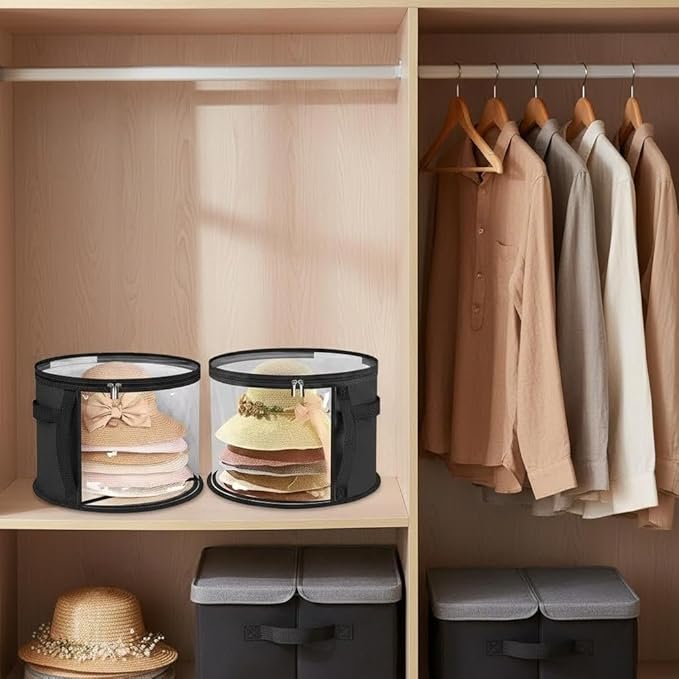 2Pcs Extra Large Hat Organizer for Closet Storage, Clear Window 16.5" W x 10.4" H Hat Box with Handles, Cowboy Hat Travel Case Holds 5-7 Hats, Wide Brim Storage Bag Protector for Women & Men