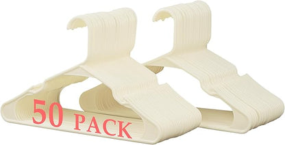 VECELO 50 Pack Plastic Hangers, Space-Saving Clothes Hangers with Shoulder Notches for Straps, Durable Non-Slip Hangers for Closet, Ideal for Shirts, Dresses, Coats, Pants,Suits